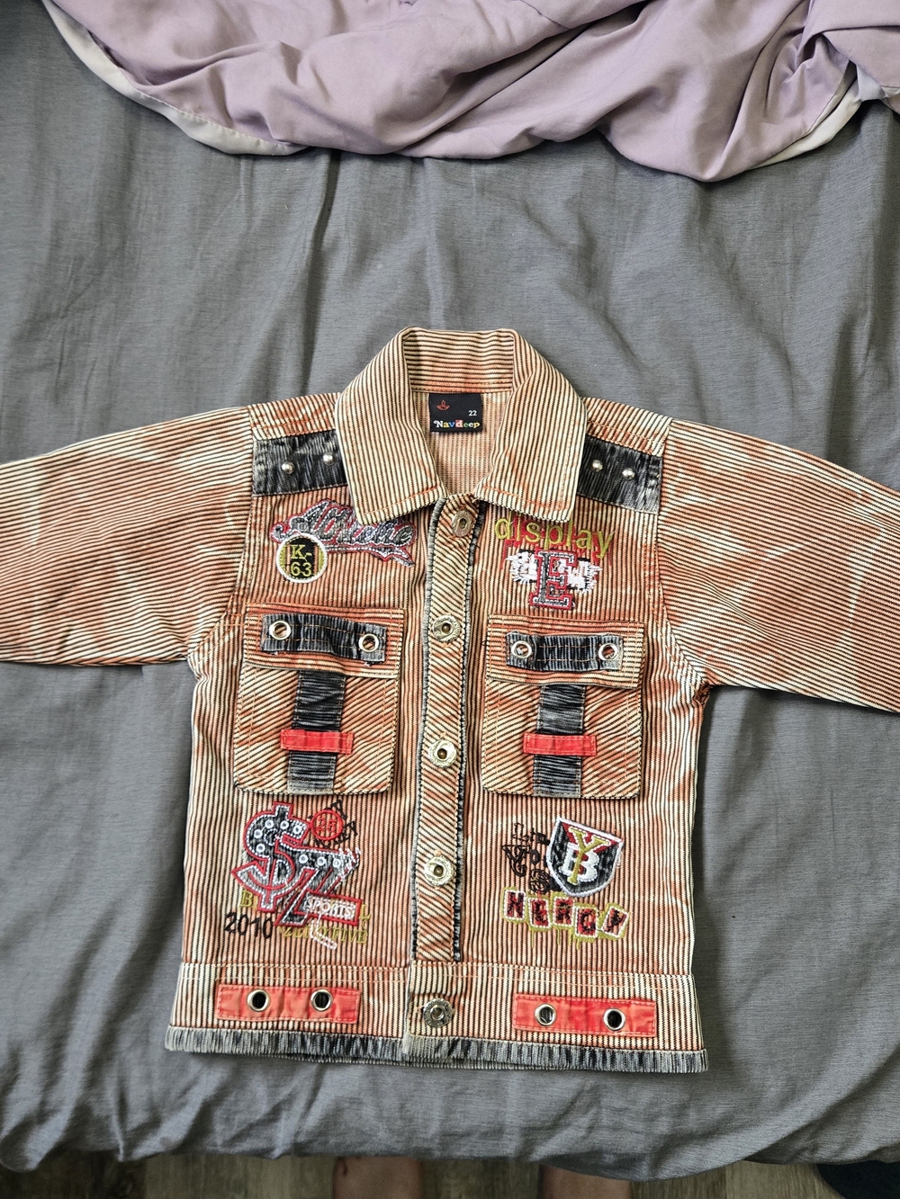 Kids Button-Down Jacket Shirt in Tan and Red - Unbranded